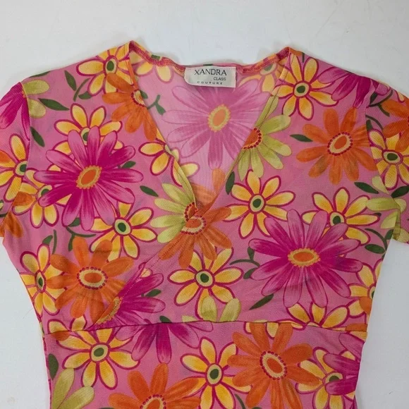 Free With Purchase - Floral Mesh T-Shirt Short Sleeve Sheer V-Neck Fitted Tight - Picture 9 of 9